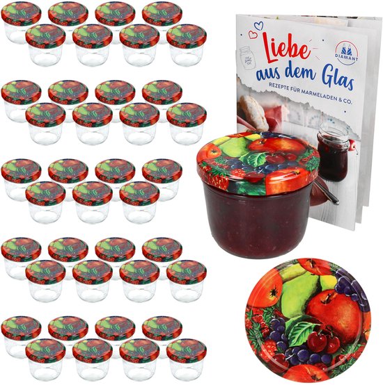 MamboCat Set van 40 bekers 230ml fruitdecor deksel + receptenboekje