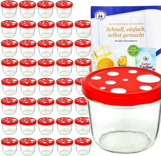 MamboCat Set 40 bekers 230ml paddenstoel rood wit deksel + receptboek