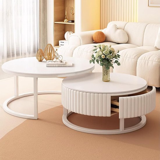 Ronde Salontafel Set van 2 - Witte Nesting Tafels voor Woonkamer en ...