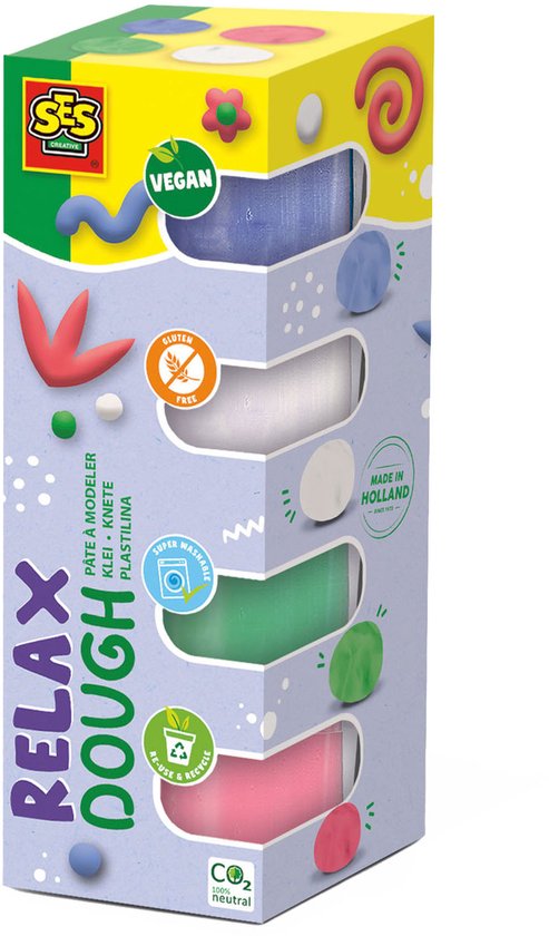 SES Creative - Feel Good Klei - Relax (4x90g) - Vegan en Glutenvrij - Herbruikbaar - Uitwasbaar - Vanaf 1 jaar