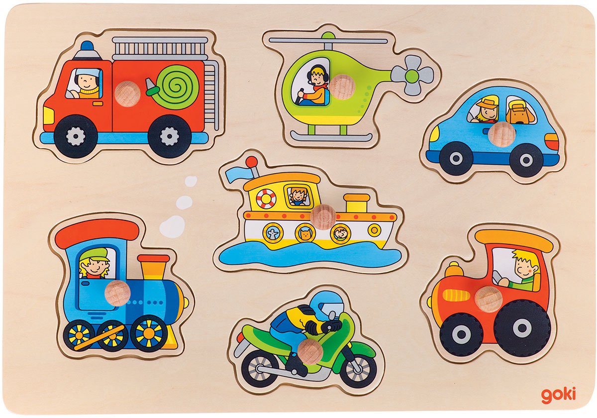 Houten Noppenpuzzel Voertuigen 7st.