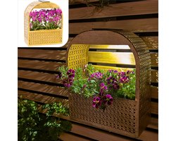 Gadgy Solar Wandlamp met Uitneembare Bloembak – Tuinverlichting op Zonneenergie – Warm Wit LED – 30×25 cm – Goud Metaal