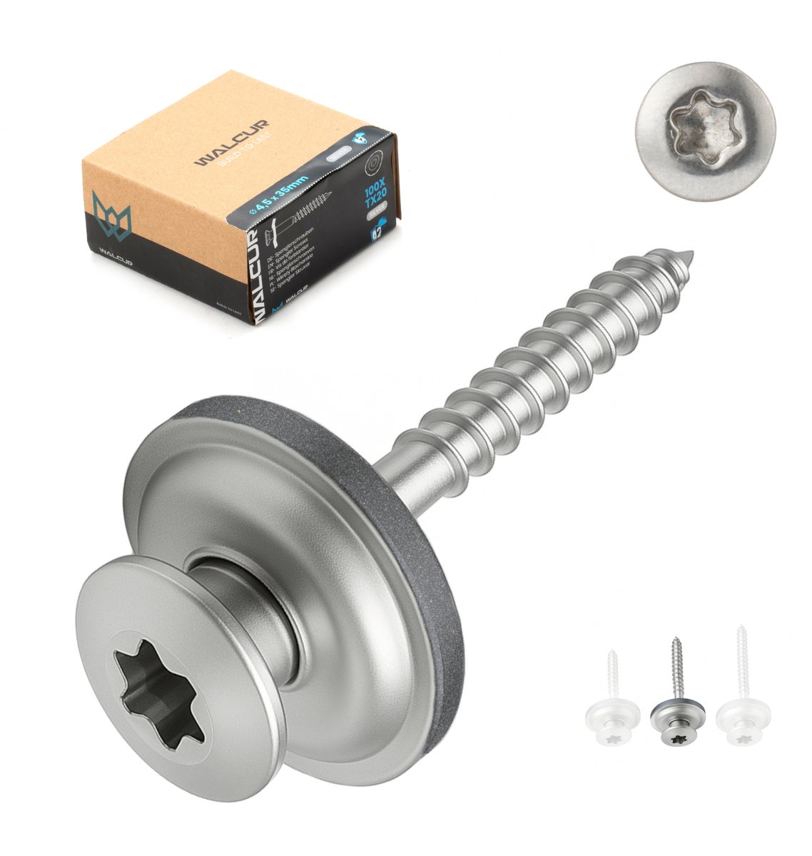 WALCUR Spenglerschroeven 4,5 x 35 mm – RVS A2 Dakschroeven met EPDM-ring – Zelfborend Torx T20 – 100 stuks