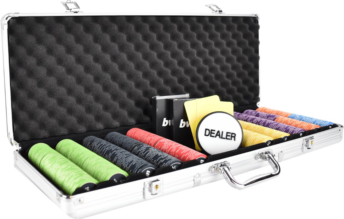 MEC Poker Open Poker Set 500 Poker Chips Compleet - pokerkoffer - pokersets - pokerfiches - pokerchips - poker kaarten - pokerkaarten - dealerbutton - cut card