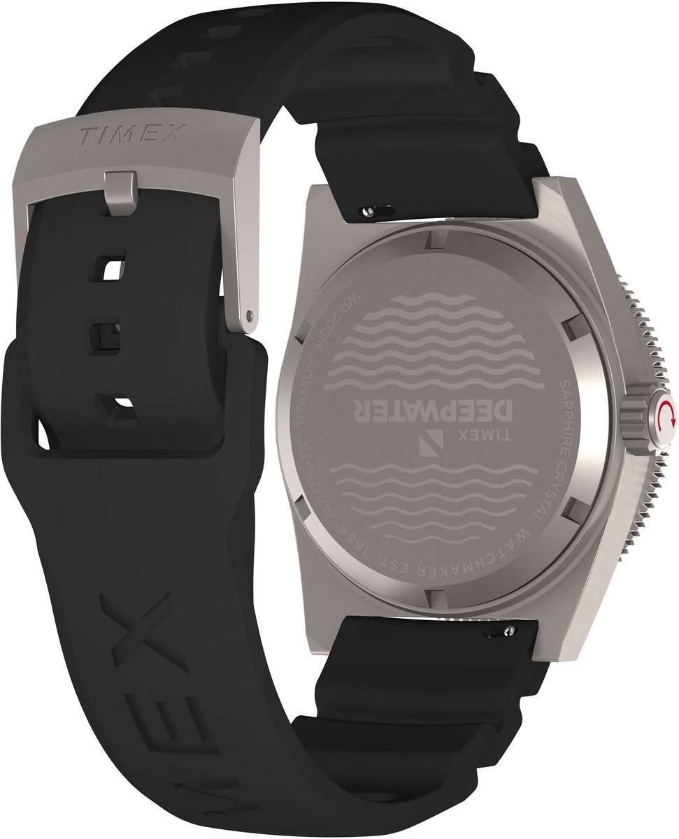 Timex Deepwater Reef 200 Titanium Automatic Automatic Wind Zwart Case: 100% Titanium | Armband: 100% Synthetic Rubber 41 mm TW2W73800AJ