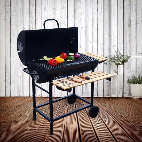 XXL Houtskoolbarbecue op Wielen - Met Deksel, Thermometer & 3 Verstelbare Roosters - Ruim Grilloppervlak - Incl. Zijtafels & Aslade - Smoker Barbecue - Ideaal voor de Tuin van Merkloos — afbeelding 3