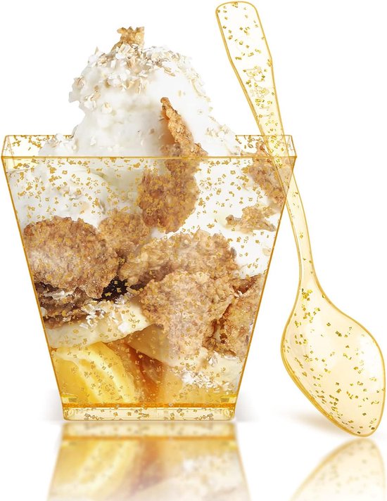 EDATOFLY 50 Stuks Dessertbekers, 5oz/150ml Plastic Dessertbekers, Dessertbeker met Lepels, voor