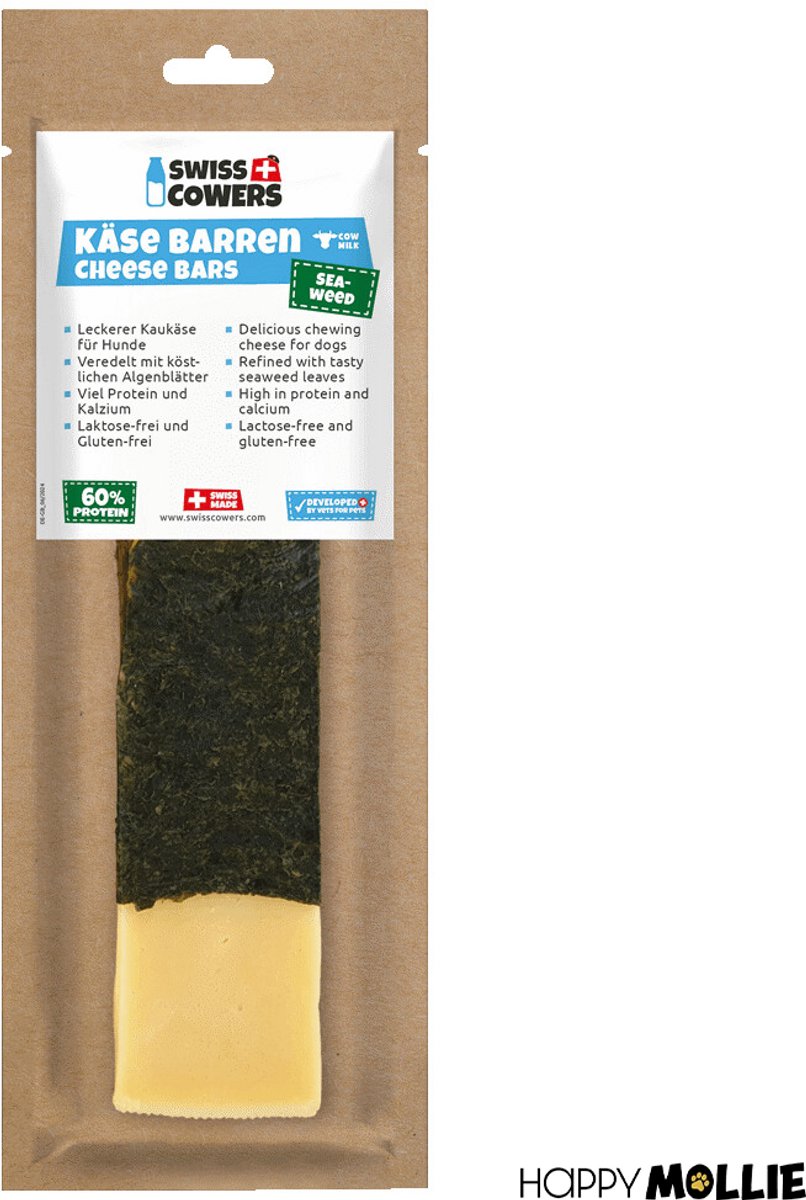 SwissCowers® Kaasstaaf - Kauwstaaf Hond - Kaas Snack - Hypoallergeen - Lactosevrij - Glutenvrij - YAK 2.0 - Met Probiotica - Kaas & Zeewier - Maat L