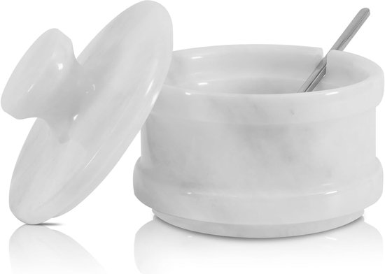 Marmeren zoutkelder met deksel en lepel 7 cm groene handgemaakte