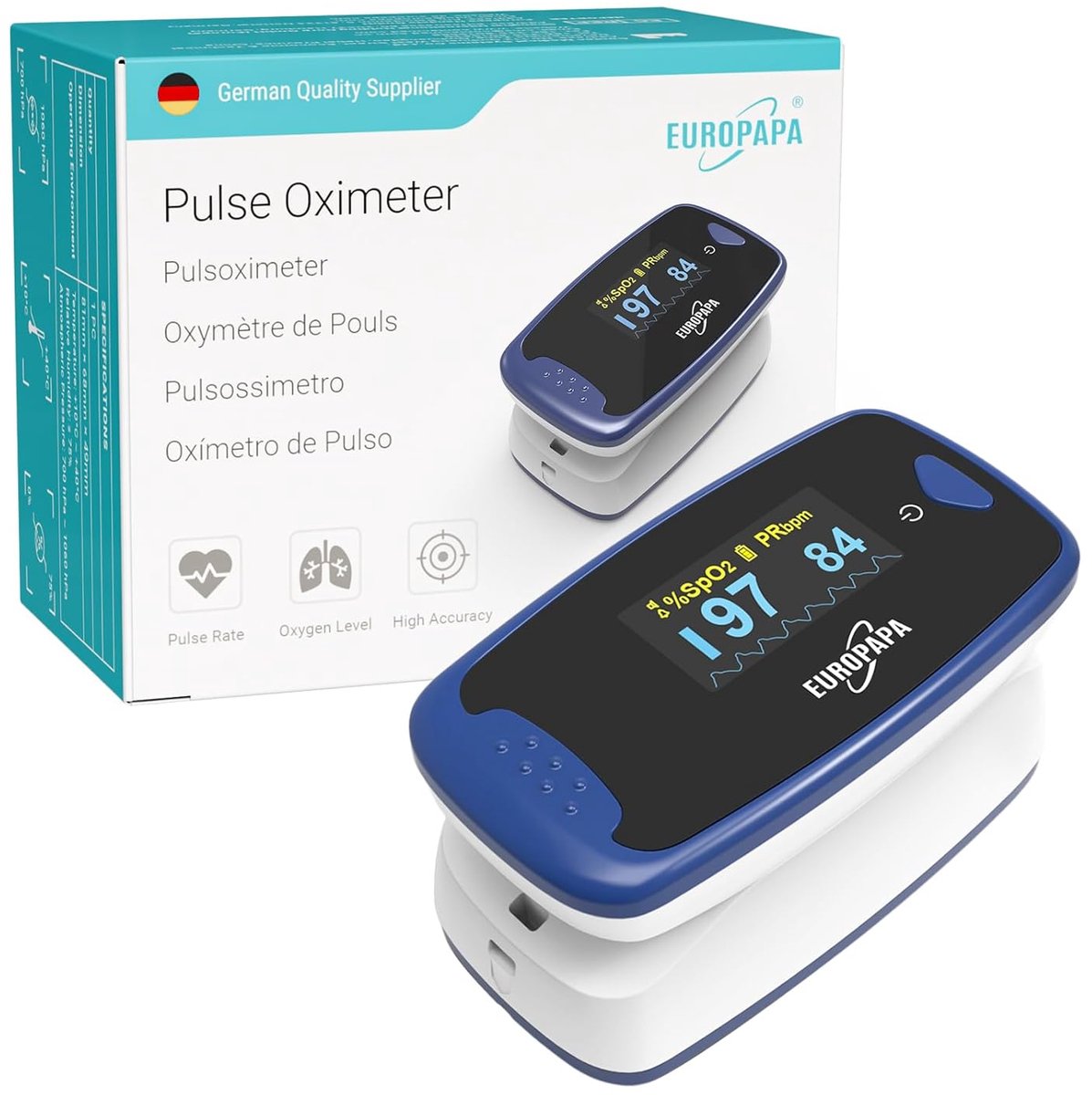 Pulsoximeter Vingerpulsoximeter voor Zuurstofverzadiging en Hartslagmeting - OLED-display - Compact en Betrouwbaar