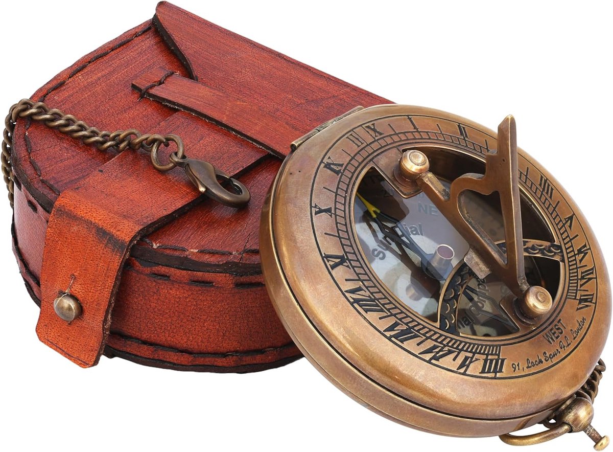 Messing zonnewijzer kompas - Steampunk accessoire - uniek cadeau voor mannen