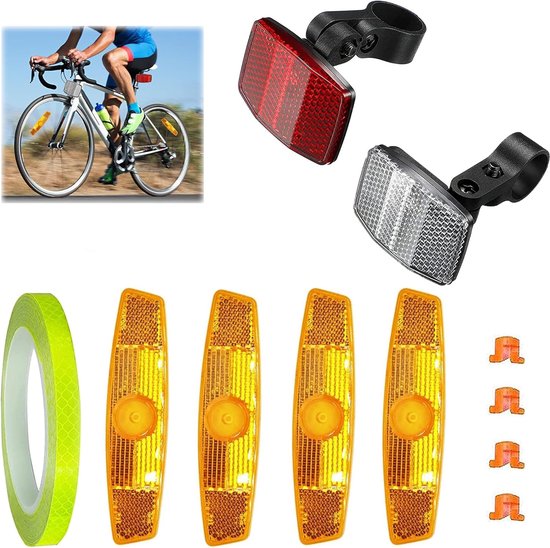 Foto: Fietsreflectorset verhoog de zichtbaarheid op de fiets voor en achter universeel voor verschillende fietsen