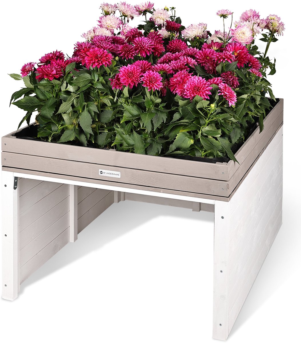 WONDERMAKE® Grote design robotmaaiergarage XXL universeel met waterafvoer, houten plantenbak, robotmaaieroverkapping carport gazonrobotgarage plat dak, 78,5 x 96 x 57 cm, antracietgrijs wit