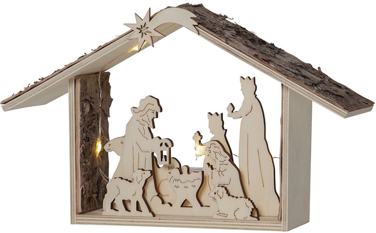 Star Trading Yuletide kerststal - LED kerstdecoratie - 26,5 x 8,5 x 16,5 cm