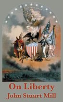 Illustratie met een adelaar, Native American, Amerikaanse vlag en de tekst 'On Liberty John Stuart Mill'.