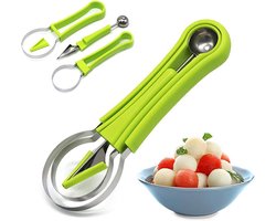 3-in-1 roestvrijstalen fruit snijgereed schapset - Meloenlepelset - Watermeloenlepel - Watermeloen snijder - IJslepel - Fruitsnijder - Meloenboor - Perfect gereedschap voor het maken van fruitvormen - Groen
