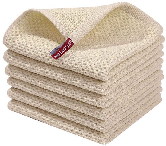 Set de 5 Handdoeken en coton absorbantes, torchons de Cuisine , motif nid d'abeille respirant, chiffon nettoyant visage, chiffon de nettoyage ménager, gant de toilette - Beige - Idéal pour la maison, la Cuisine et la salle de bain