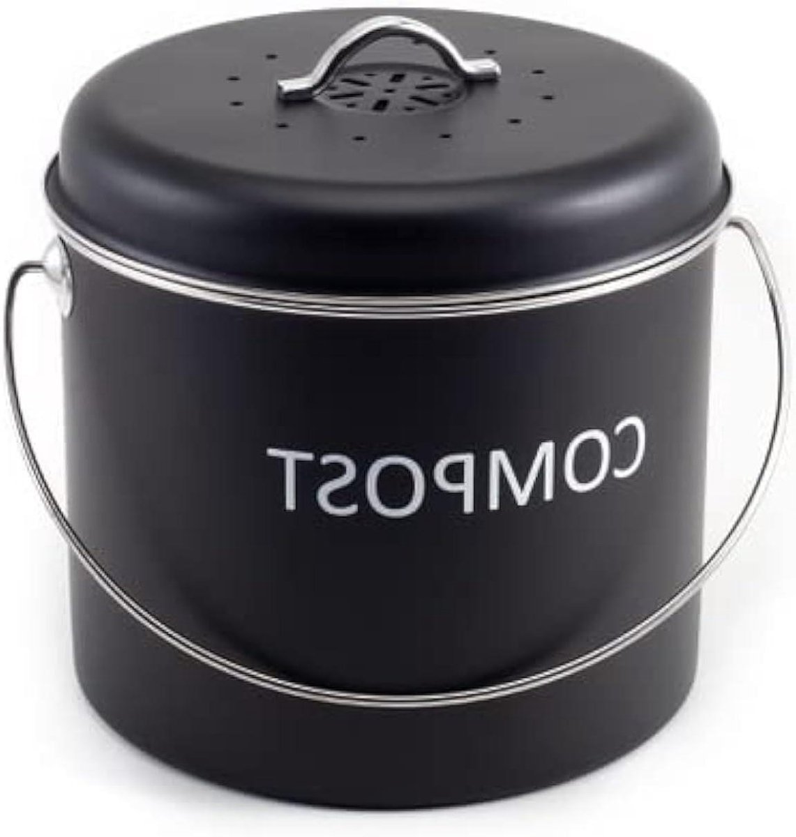 Keuken compostemmer 5 liter - Hoogwaardige vuilnisemmer voor biologisch afval - Met 2 x actieve koolfilter - Geurarme bio-afvalemmer met deksel en handvat