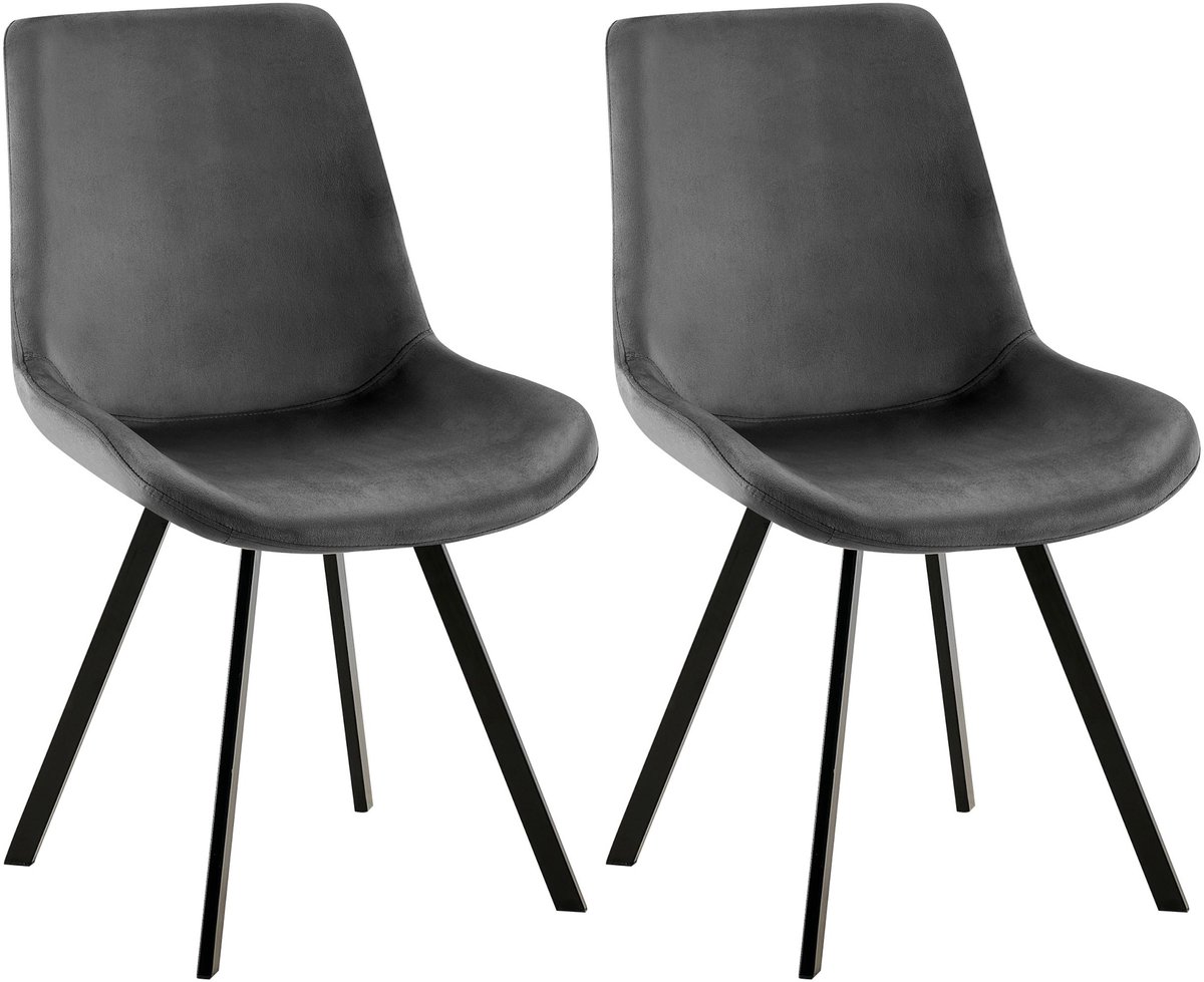 CLP Lewes Set van 2 eetkamerstoelen - klassiek - draaibaar - met rugleuning - velvet - fluweel - Fluweel/donkergrijs