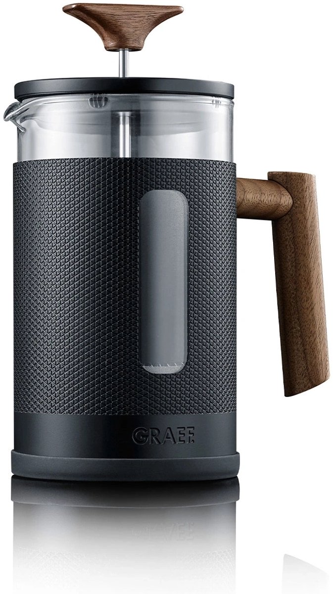 Graef Cafetière 800 ml. Glazen kan met zwart metaal en houte