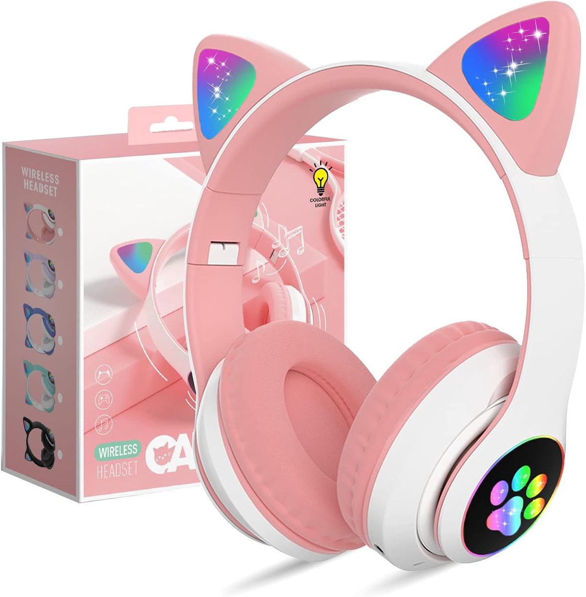 Draadloze Kinderhooftelefoon met Kattenoren en LED Verlichting - Bluetooth Hoofdtelefoon voor Kinderen