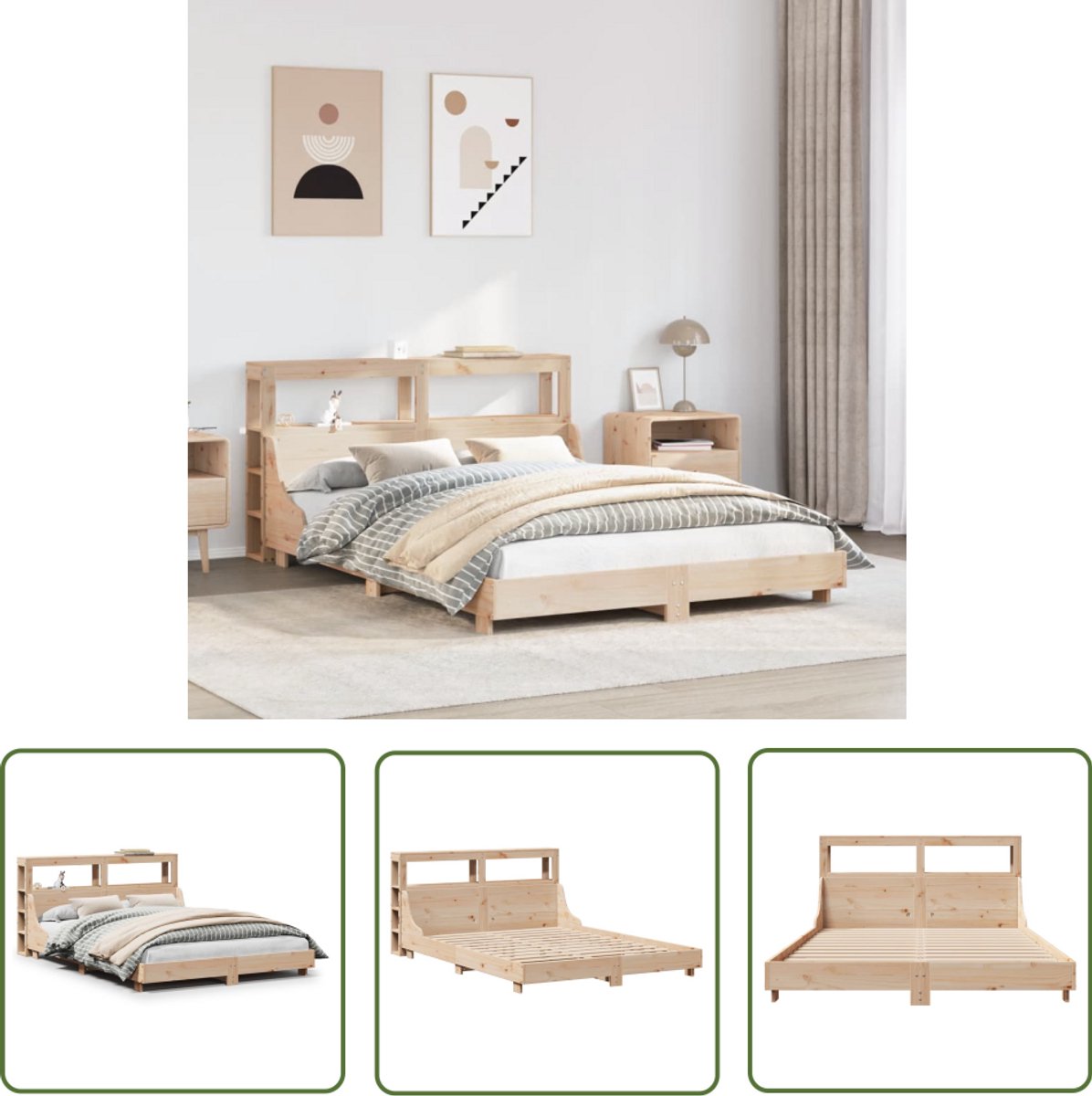 The Living Store Bedframe zonder matras massief grenenhout 120x190 cm - Rustiek Bedframe - Houten Bed - Grenenhouten Bed - Bed Met Opbergvakken - Tweepersoonsbed