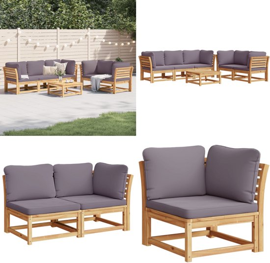 vidaXL 6-delige Loungeset met kussens massief acaciahout - Loungeset - Loungesets - Tuinset - Tuinbank
