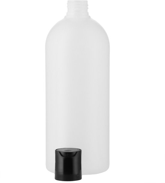 Bouteille ronde en PEHD naturel (6 x 500 ml) + bouchon noir - Sans BPA - Incassable - Bouteilles en plastique rechargeables - Avec bouchon - Bouteilles vides - Lot de 6