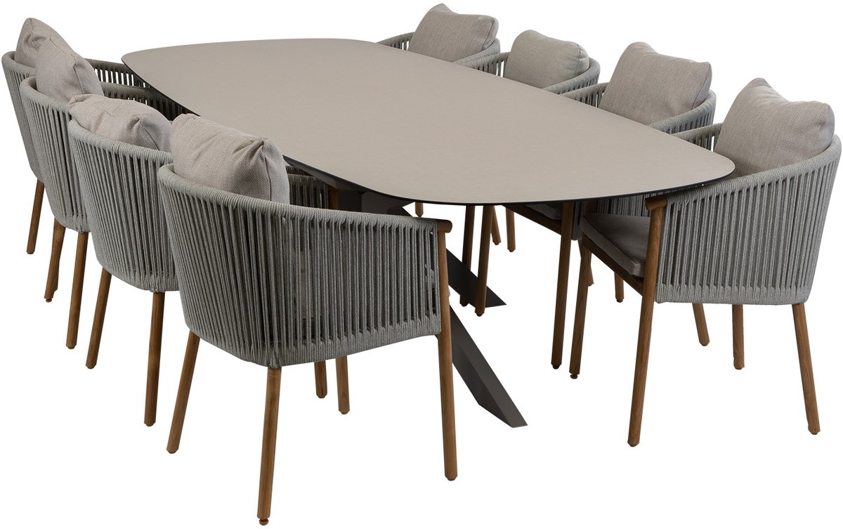 9-delige tuinset | 8 Es Vedra tuinstoelen (Teakhout) | Tuintafel Malaga 280x115cm (Camel)