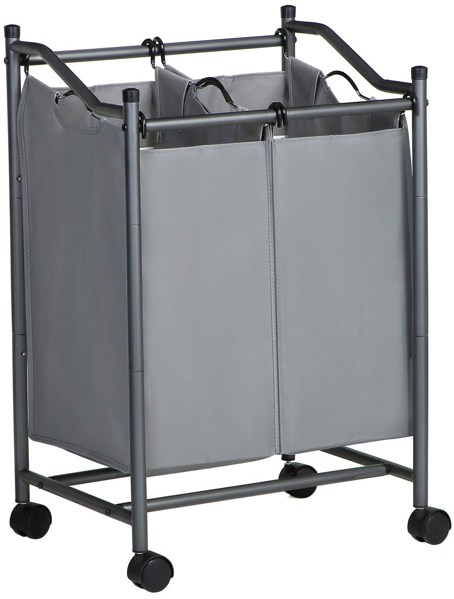 Unyqoos ® Mobiele Wasmand Met Twee Compartimenten Voor Gemakkelijk Sorteren Van Wasgoed
