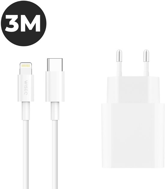 20W iPhone Snellader + 3 meter Lightning kabel - Geschikt voor o.a. Apple iPhone 13