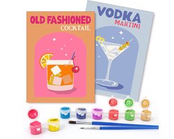 Rubye® Schilderen Op Nummer Volwassenen – Vodka Martini - Cocktails – Inclusief Verf en Penselen – Canvas Schildersdoek - Kleuren op Nummer - Dubbele Set - 15x20cm