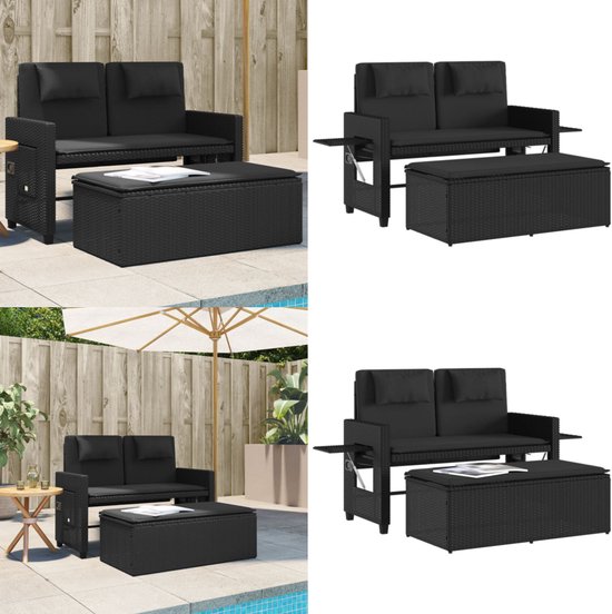vidaXL Tuinbank 2-zits met kussens poly rattan bruin