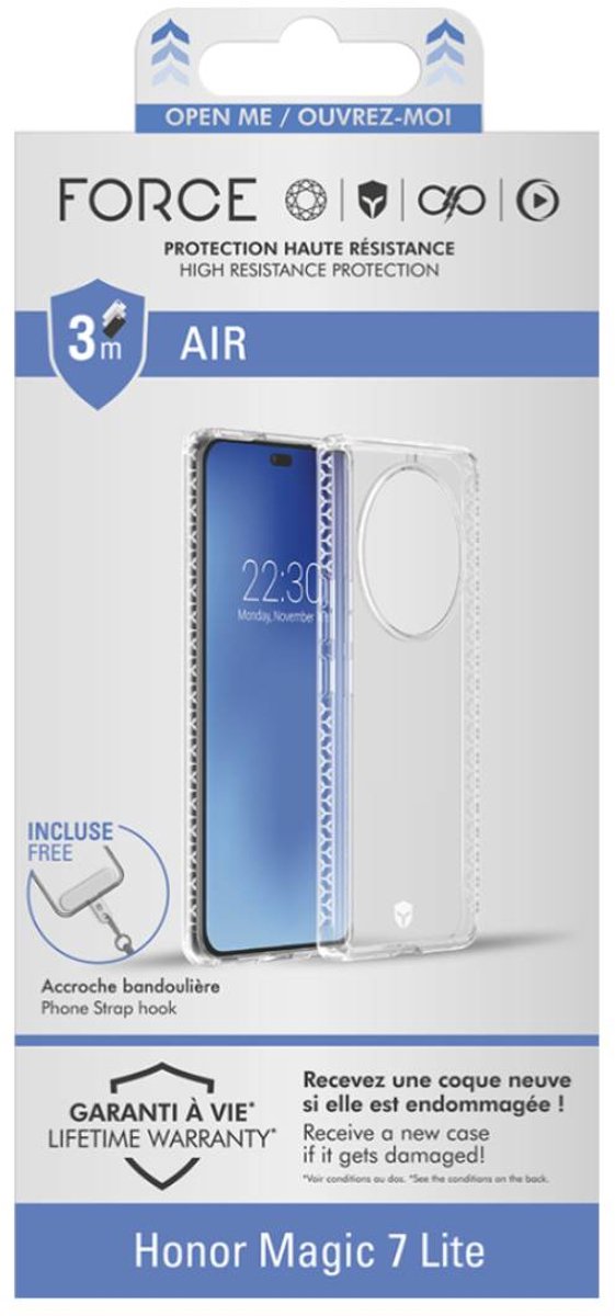 Force Case, Honor Magic 7 Lite versterkte achterkant 3m Air, Transparant