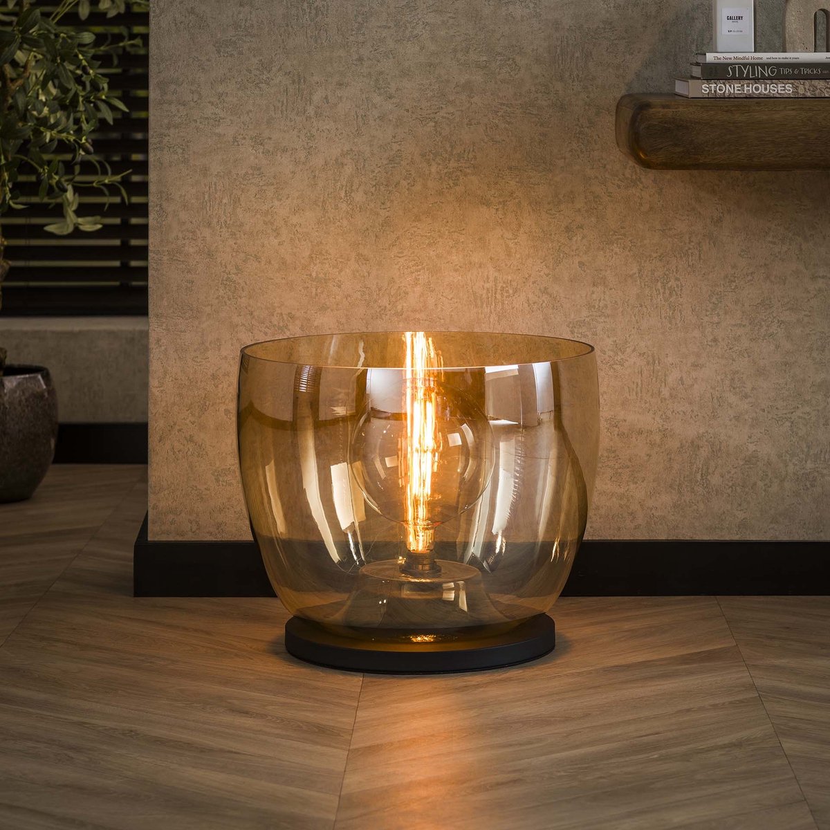 PS-Collection UP XXL Vloerlamp - 48x48x41cm - Amberkleur Glas - Metaal - vloerlampen woonkamer, vloerlamp zwart, vloerlamp industrieel, vloer lamp, vloerlampen landelijk, staande lampen woonkamer, staande lampen, staande lamp industrieel