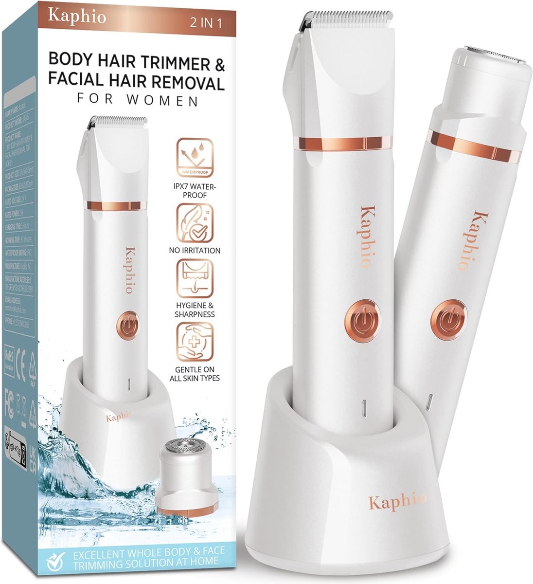 Waterdichte 2-in-1 lichaamshaartrimmer voor vrouwen - Oplaadbare ontharingsset voor bikini, oksels, benen en gezicht