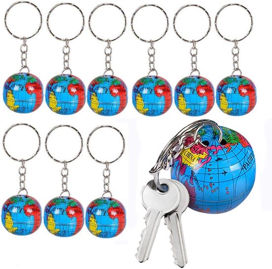 Decopatent 48 STUKS Wereldbol Sleutelhangers - Uitdeelcadeaus - Traktatie Uitdeelcadeautjes voor kinderen - Grabbelton - School - Kinderfeestje - Klein Speelgoed Trakteren - Grabbelton Traktaties Cadeautjes