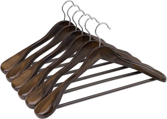 SONGMICS Houten kleerhanger, voor pakken, set van 20, massief houten kleerhanger, inkepingen in schouderpartij, anti-slip, jassen, hemden, broeken, 360° draaibare haak, donker walnoot CRW02V20 SONGMICS Houten kleerhanger, voor pakken, set van 20, massief houten kleerhanger, inkepingen in schouderpartij, anti-slip, jassen, hemden, broeken, 360° draaibare haak, donker walnoot CRW02V20