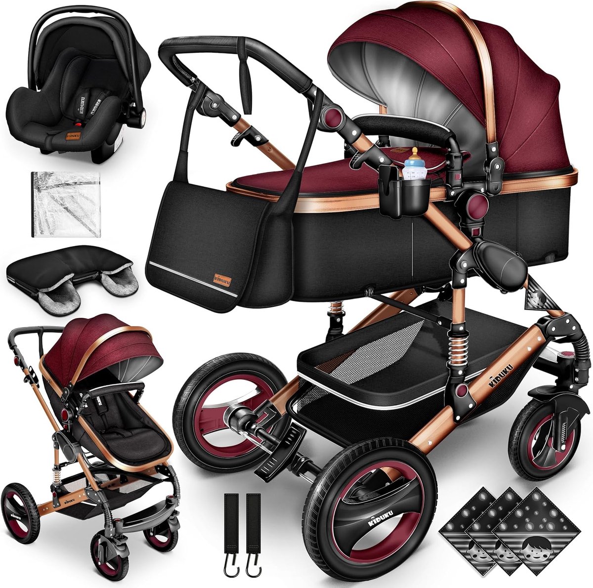 Image of 3-in-1 Kinderwagen Complete Set voor Baby's | Combi Wandelwagen met Reiswieg, Buggy en Accessoires inclusief Voetenzak