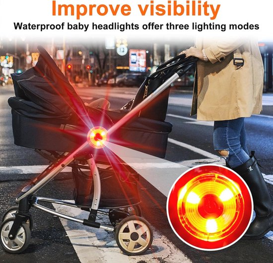 Kinderwagenverlichting op Batterijen - LED Veiligheidsverlichting met 3 Lichteffecten en Waterdichte Reflectoren - Accessoires voor Kinderwagens (4 Stuks) van Merkloos — afbeelding 3