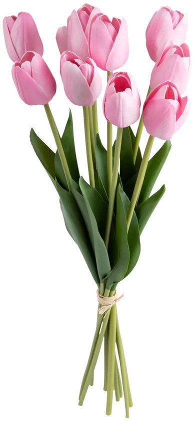 Atmosphera Kunst tulpen boeket Holland - 10x stuks - roze - real touch - kunst zijdebloemen - levensechte kunstbloemen
