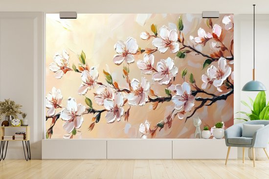 Behang - Fotobehang Bloesemtakken - Schilderachtig - Roze - Breedte 420 cm x hoogte 280 cm