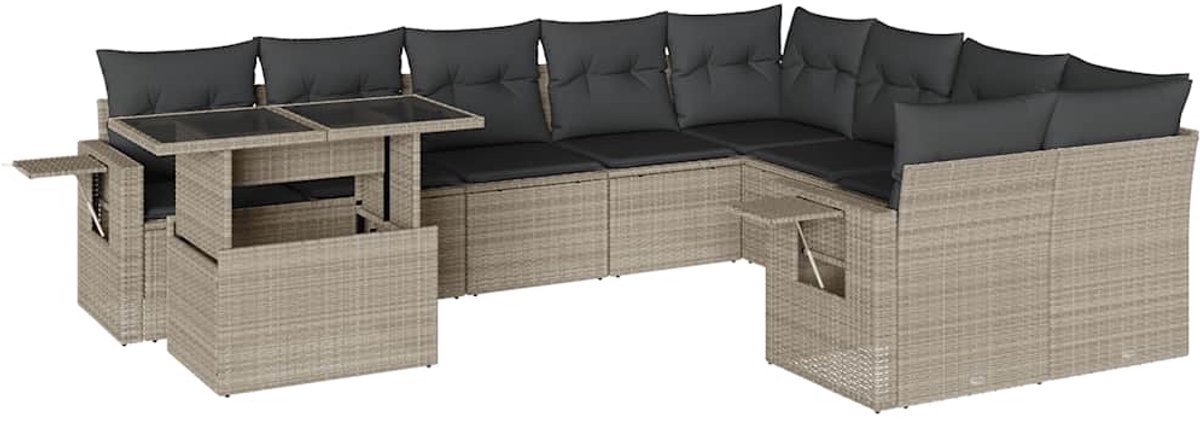 Poly rattan loungeset in lichtgrijs met kussens voor buiten - The Living Store.
