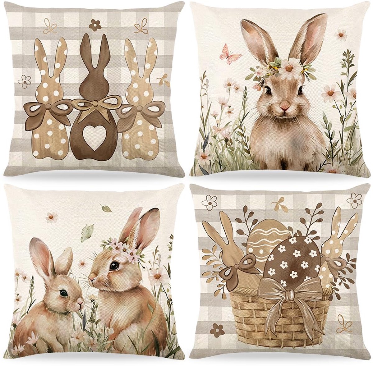Unyqoos ® Kussenhoezen Set van 4 met Paasthema voor Lente Decoratie in Woonkamer of Slaapkamer bruin