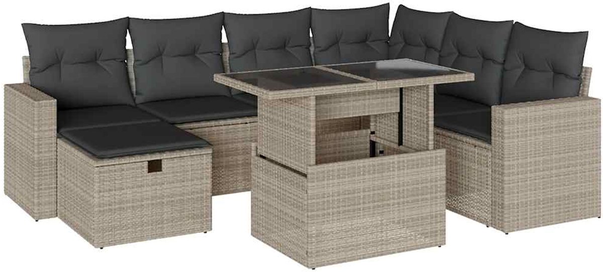 Moderne poly rattan loungeset in lichtgrijs met comfortabele kussens - The Living Store.