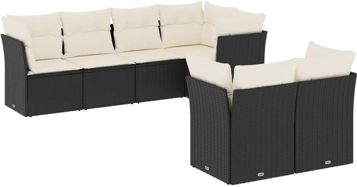 Zwarte poly rattan loungeset met kussens - The Living Store.