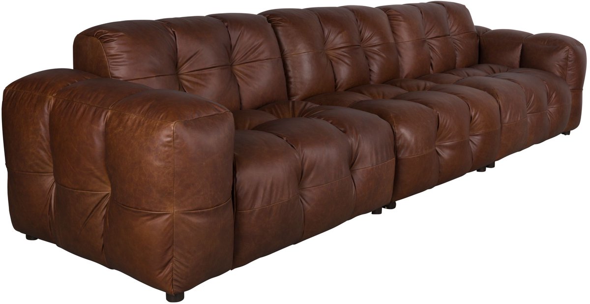 Dutchbone Hackman 4,5-zitsbank Leer Chocolade Bruin