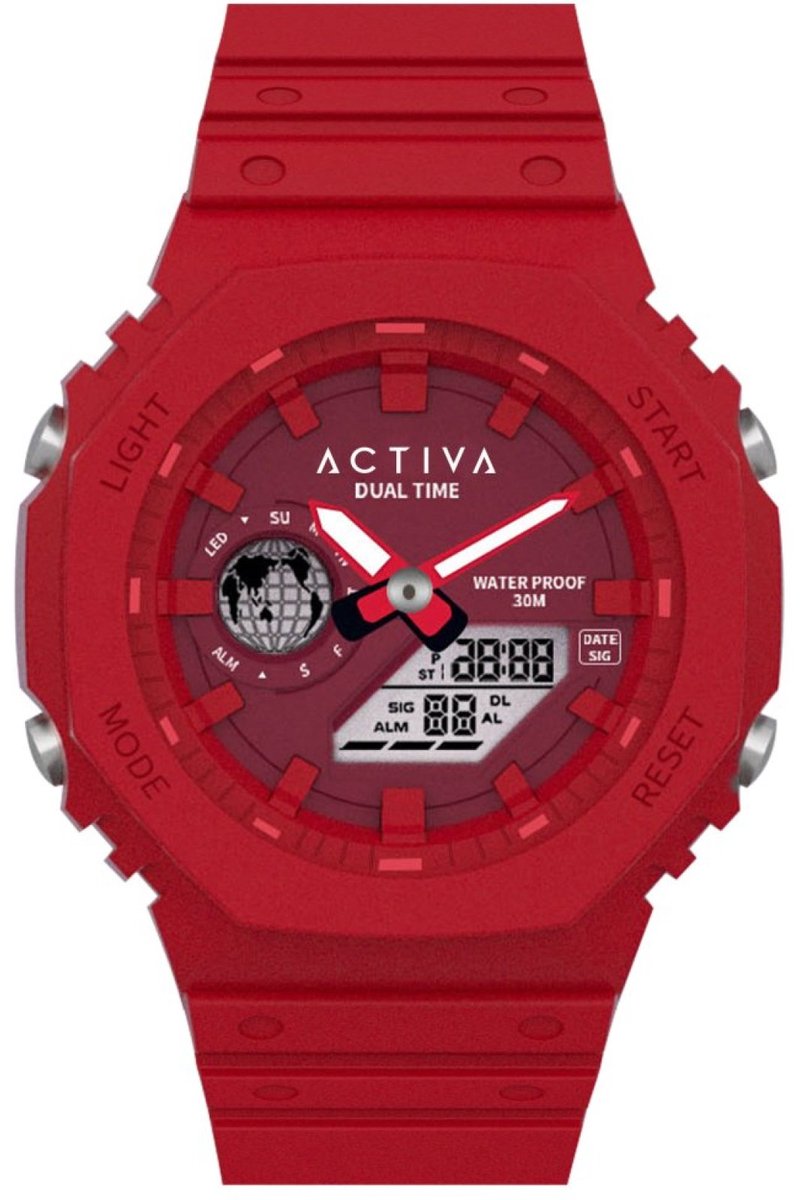 Activa X Invicta DIGITAL ESSENTIALS ACW423-011 Heren Horloge - Waterdicht - Digtaal - Quartz Uurwerk - Plastic met rode Wijzerplaat - 45mm