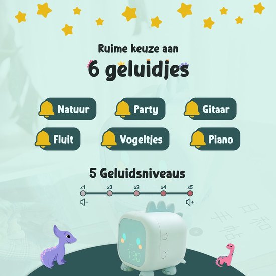 Entraîneur de sommeil - Réveil pour enfants - Réveil de sommeil - Lampe de nuit Enfants - Entraîneur de sommeil Dino - Rechargeable - Veilleuse Dino - Aide au sommeil - Vert - Omni Kids