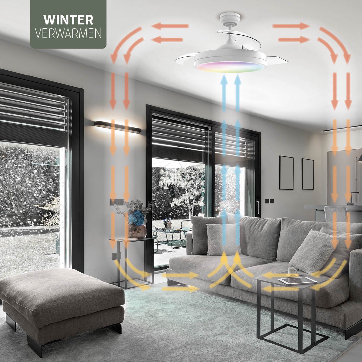 Varin® Smart Plafondventilator met verlichting - Wit - Tuya Wifi - LED 36W RGBW - Ø 50cm/108cm - Super stil - Smart lamp - Plafondlamp slaapkamer - Plafonniere woonkamer - Plafondlampen - Plafond lamp - Verlichting kinderkamer - Ventilator thumbnail 8